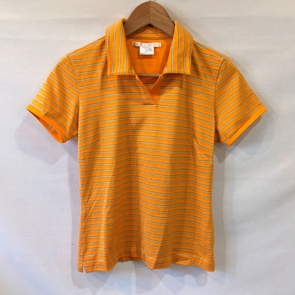 Nike Golf Collared Sports Shirt Polo Orange and Blue Stripes Tennis Size Small